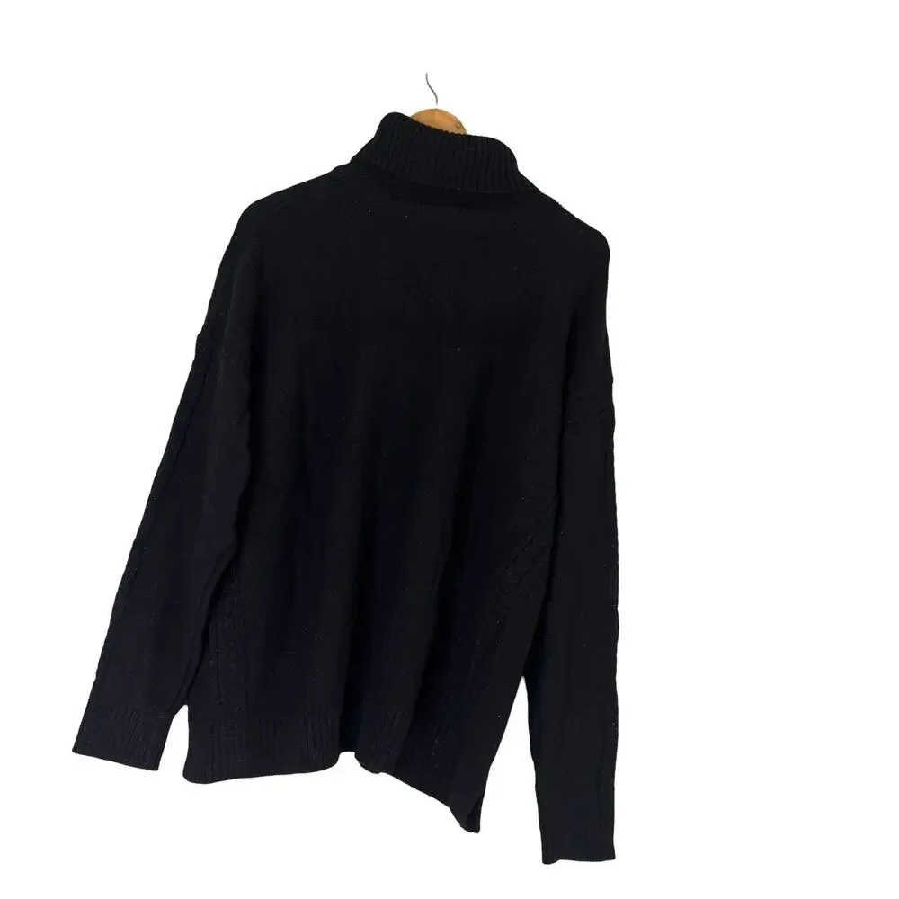 A551050 ISAAC MIZRAHI Cable Stitch Turtleneck Sweater Pitch Black XL